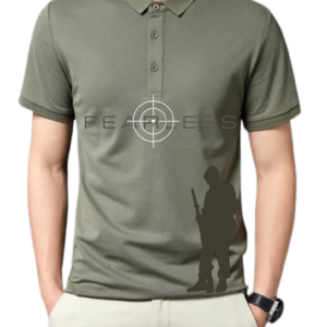 'Fearless' Army Green Basic Cotton Polo T-shirt